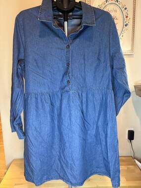 Nine West Jeans Women's XXL Blue Denim Shirt Dress Long Sleeve with Pockets